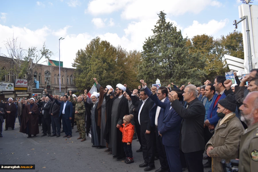 حضور کارکنان،اساتید و دانشجویان آموزشکده فنی و کشاورزی مراغه در تجمع مردم فهیم،ولایی و شهید پرور مراغه در حمایت از مردم مظلوم غزه و محکومیت جنایات رژیم غاصب فلسطینی در میدان طلوع فجر 4